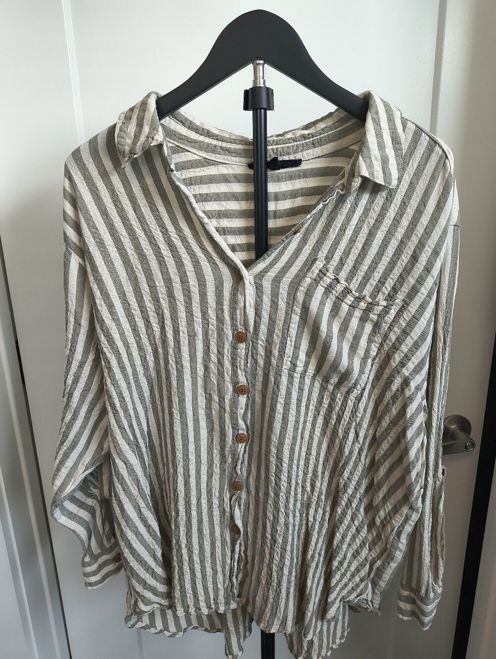 Jane and Delancey Striped Button-Down Shirt Plus 2X Seersucker Coastal Boho